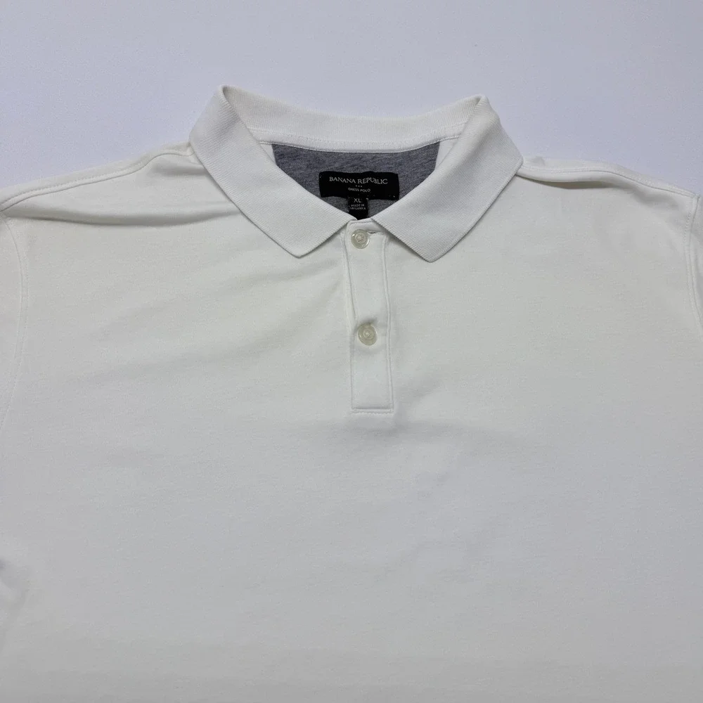 Banana Republic Mens XL White Dress Polo Short Sleeve Cotton Solid Shirt